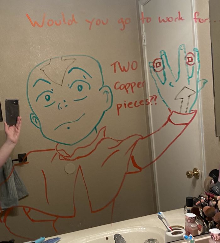 Woman Shares A Collection Of Her Husband’s Doodles On Her Bathroom Mirror (17 Pics) Woman Shares A Collection Of Her Husband’s Doodles On Her Bathroom Mirror (17 Pics)