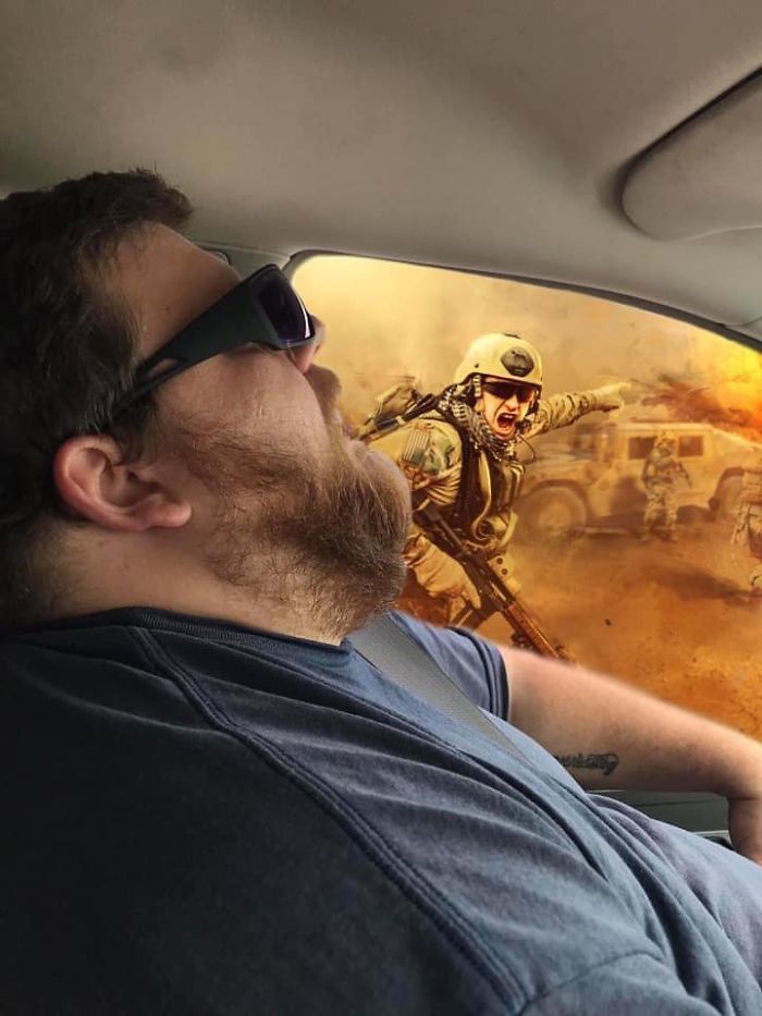 Guy Falls Asleep On A Road Trip, Wife Asks People To Photoshop What He Missed While Sleeping (30 Pics)
