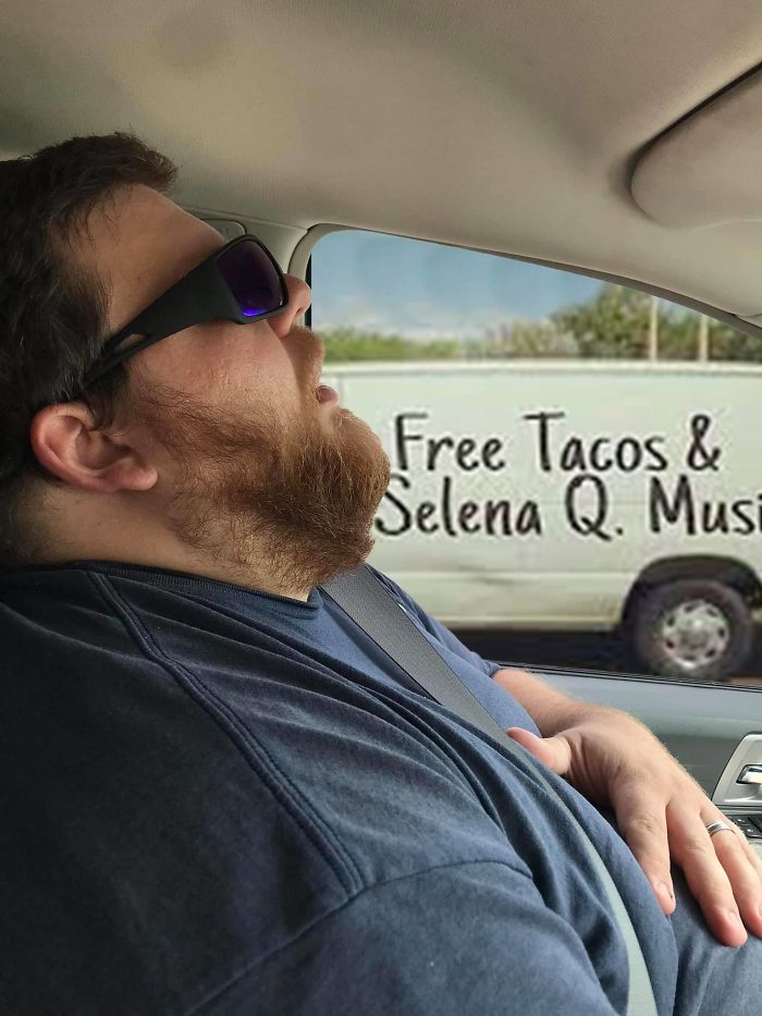 Guy Falls Asleep On A Road Trip, Wife Asks People To Photoshop What He Missed While Sleeping (30 Pics)