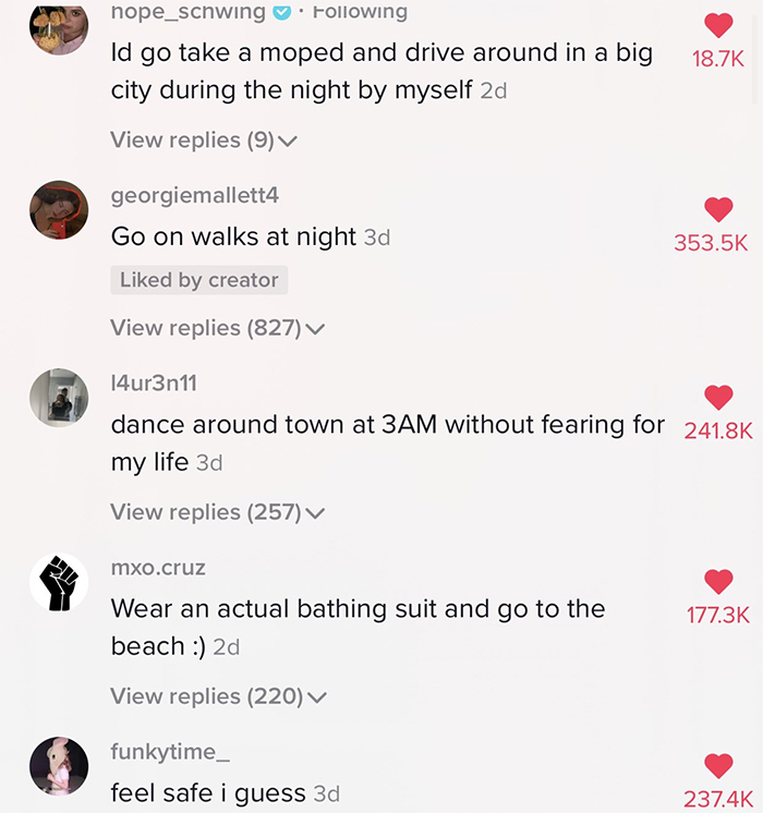 18 Saddening Replies To The Question ‘What Would You Do If There Were No Men On Earth For 24 Hours’ Shared On TikTok 18 Saddening Replies To The Question ‘What Would You Do If There Were No Men On Earth For 24 Hours’ Shared On TikTok