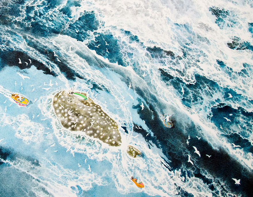 Japanese Artist Fits Entire Worlds Into His Drawings, And His Surreal Works Take Him Years (28 Pics)