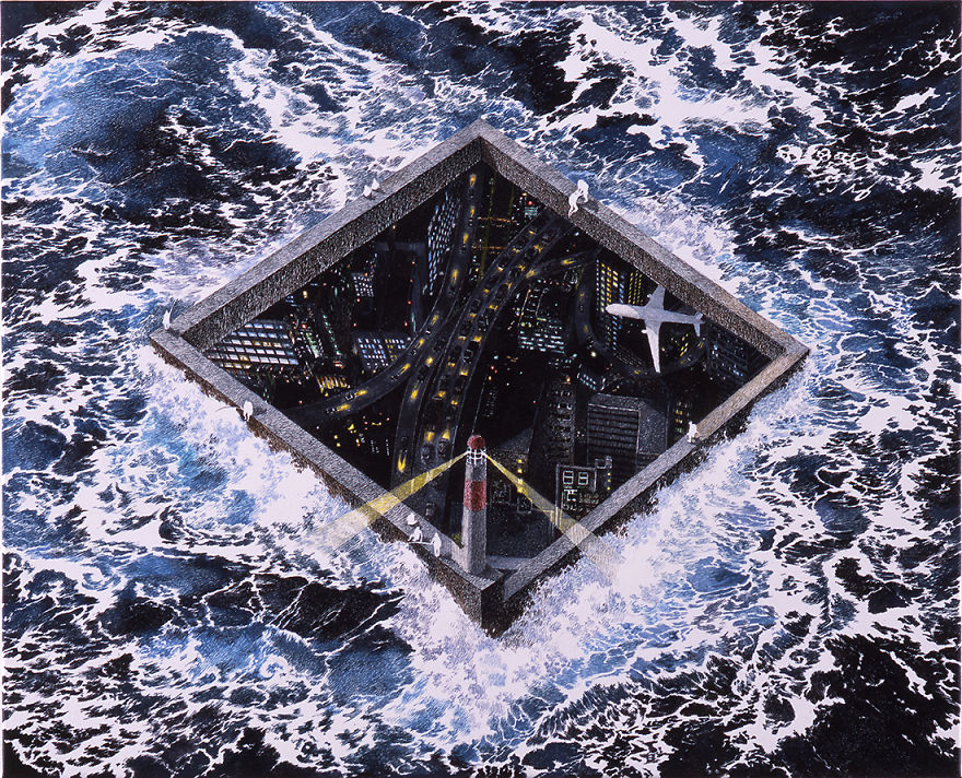 Japanese Artist Fits Entire Worlds Into His Drawings, And His Surreal Works Take Him Years (28 Pics)