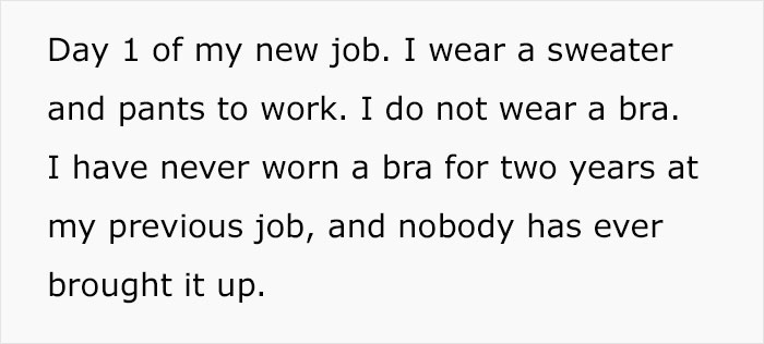 Woman Doesn’t Wear A Bra At Work Despite Her Coworkers Complaining, Asks If She’s Being A Jerk Woman Doesn’t Wear A Bra At Work Despite Her Coworkers Complaining, Asks If She’s Being A Jerk