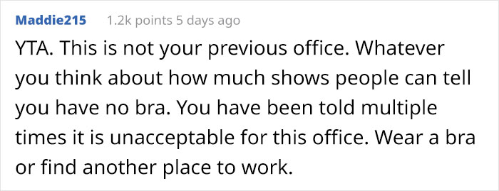 Woman Doesn’t Wear A Bra At Work Despite Her Coworkers Complaining, Asks If She’s Being A Jerk Woman Doesn’t Wear A Bra At Work Despite Her Coworkers Complaining, Asks If She’s Being A Jerk