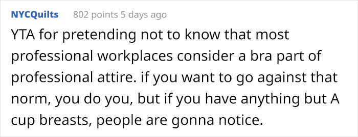 Woman Doesn’t Wear A Bra At Work Despite Her Coworkers Complaining, Asks If She’s Being A Jerk Woman Doesn’t Wear A Bra At Work Despite Her Coworkers Complaining, Asks If She’s Being A Jerk