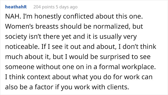 Woman Doesn’t Wear A Bra At Work Despite Her Coworkers Complaining, Asks If She’s Being A Jerk Woman Doesn’t Wear A Bra At Work Despite Her Coworkers Complaining, Asks If She’s Being A Jerk