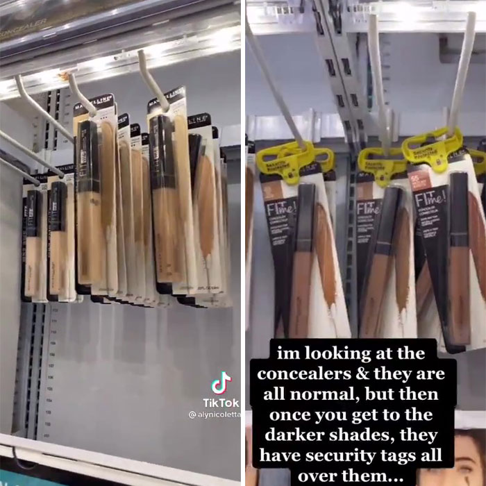 TikToker Accuses Walmart Of Being Racist For Putting Security Tags Only On Darker Shades Of Makeup, Some People Suggest Other Explanations TikToker Accuses Walmart Of Being Racist For Putting Security Tags Only On Darker Shades Of Makeup, Some People Suggest Other Explanations