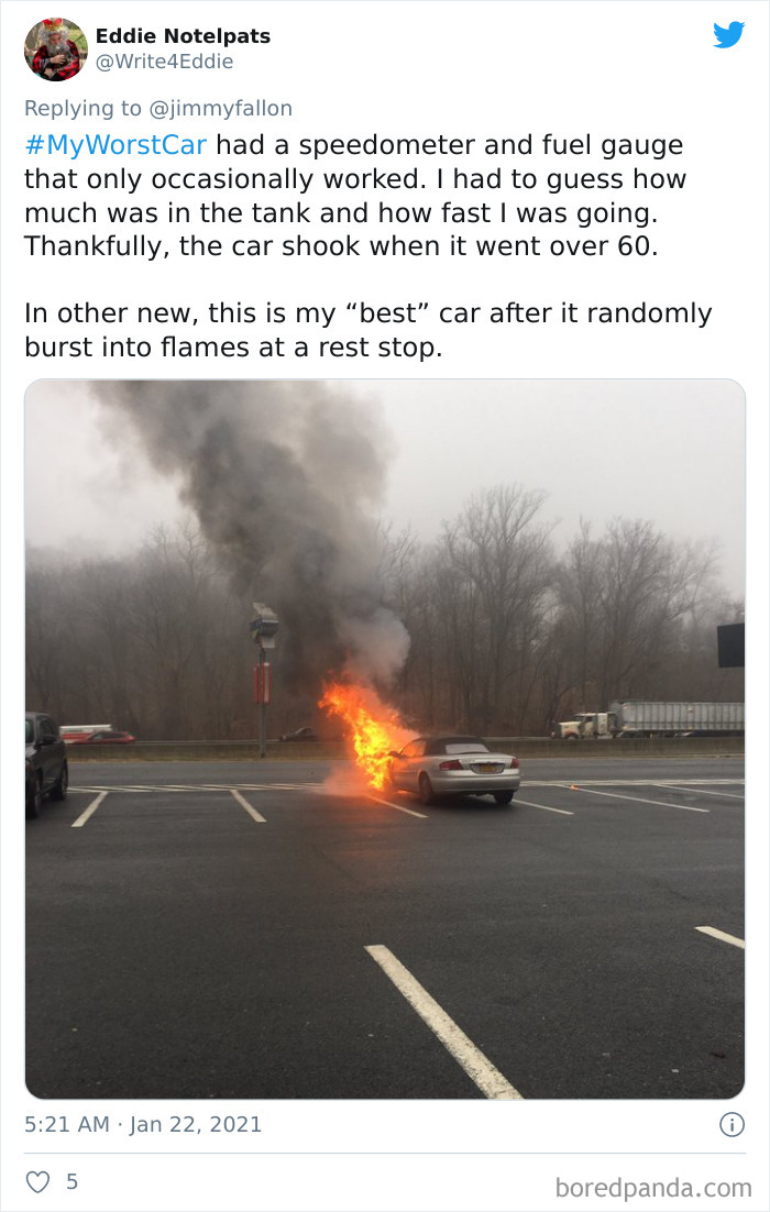 Jimmy Fallon Asks People To Share Their Worst Car Stories, Receives 50 Hilarious Ones Jimmy Fallon Asks People To Share Their Worst Car Stories, Receives 50 Hilarious Ones