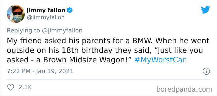 Jimmy Fallon Asks People To Share Their Worst Car Stories, Receives 50 Hilarious Ones Jimmy Fallon Asks People To Share Their Worst Car Stories, Receives 50 Hilarious Ones