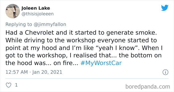 Jimmy Fallon Asks People To Share Their Worst Car Stories, Receives 50 Hilarious Ones Jimmy Fallon Asks People To Share Their Worst Car Stories, Receives 50 Hilarious Ones