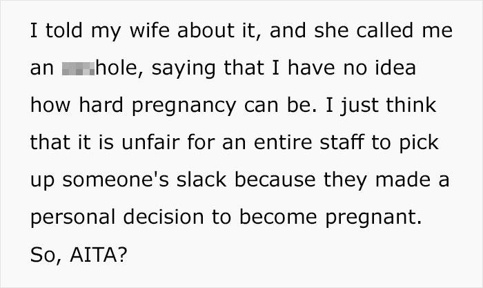 ‘Not Available For Calls During Off Hours’: Manager Is Puzzled Whether He Was Right To Scold A Pregnant Woman For ‘Slacking’ ‘Not Available For Calls During Off Hours’: Manager Is Puzzled Whether He Was Right To Scold A Pregnant Woman For ‘Slacking’