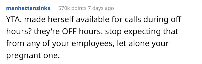 ‘Not Available For Calls During Off Hours’: Manager Is Puzzled Whether He Was Right To Scold A Pregnant Woman For ‘Slacking’ ‘Not Available For Calls During Off Hours’: Manager Is Puzzled Whether He Was Right To Scold A Pregnant Woman For ‘Slacking’