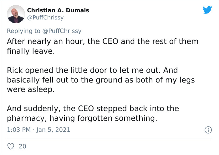 Man Shares A Fail Story From When He Hid Under The Pharmacy Counter At Work And Then The CEO Arrived Man Shares A Fail Story From When He Hid Under The Pharmacy Counter At Work And Then The CEO Arrived