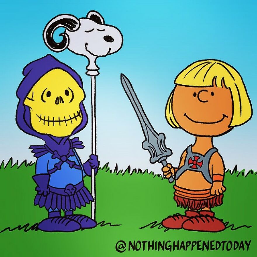 21 Illustrations Of Shenanigans Between He-Man And Skeletor In Various Cartoon Styles 21 Illustrations Of Shenanigans Between He-Man And Skeletor In Various Cartoon Styles