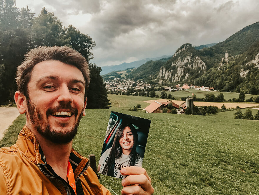 My Girlfriend Couldn’t Join Me On A Trip To Europe Last Year, So I Printed A Few Of Her Photos And Took Selfies Everywhere (32 Pics) My Girlfriend Couldn’t Join Me On A Trip To Europe Last Year, So I Printed A Few Of Her Photos And Took Selfies Everywhere (32 Pics)