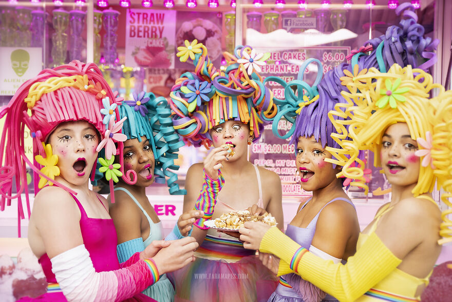 I Created Foam Wigs And Shot At An Empty Carnival To Create This Colorful Carnival Photoshoot I Created Foam Wigs And Shot At An Empty Carnival To Create This Colorful Carnival Photoshoot