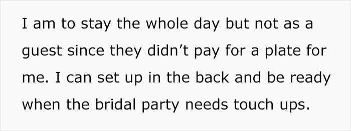 Woman Gets An Invite To A Wedding – Learns They Don’t Want Her To Be A Guest, Just Unpaid Staff Woman Gets An Invite To A Wedding – Learns They Don’t Want Her To Be A Guest, Just Unpaid Staff