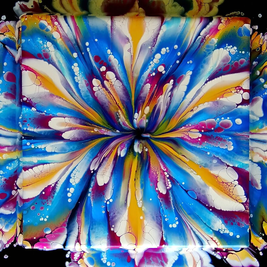 My Fluid Art On Two Stacked Canvases. Cup-Bottom Reverse Flower Dip My Fluid Art On Two Stacked Canvases. Cup-Bottom Reverse Flower Dip