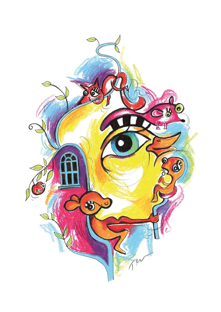 I Paint Faces Made Up Of Weird Creatures By Using Wax Pastels (9 Pics) I Paint Faces Made Up Of Weird Creatures By Using Wax Pastels (9 Pics)