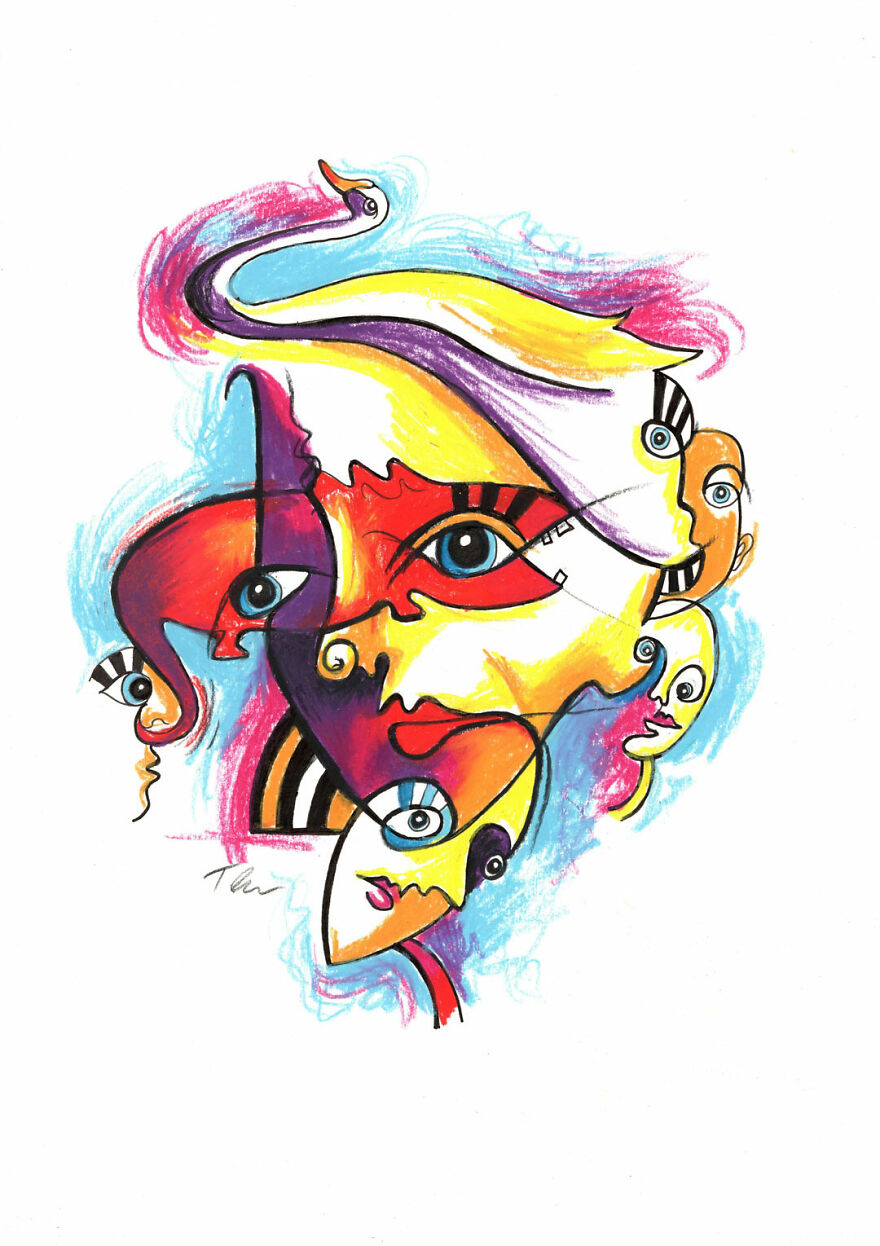 I Paint Faces Made Up Of Weird Creatures By Using Wax Pastels (9 Pics) I Paint Faces Made Up Of Weird Creatures By Using Wax Pastels (9 Pics)