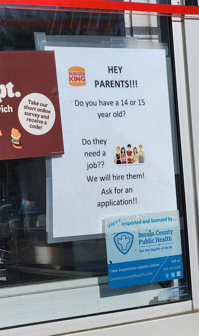 Burger King Posts A Sign Asking Parents Of 14 And 15 Year Olds To Let Them Apply For Jobs And People Are Outraged Burger King Posts A Sign Asking Parents Of 14 And 15 Year Olds To Let Them Apply For Jobs And People Are Outraged