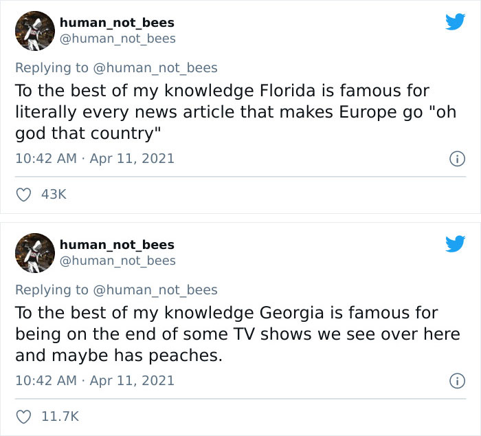 People Are Cracking Up Over This Thread Where A British Person Lists 50 American States And What They’re Famous For People Are Cracking Up Over This Thread Where A British Person Lists 50 American States And What They’re Famous For