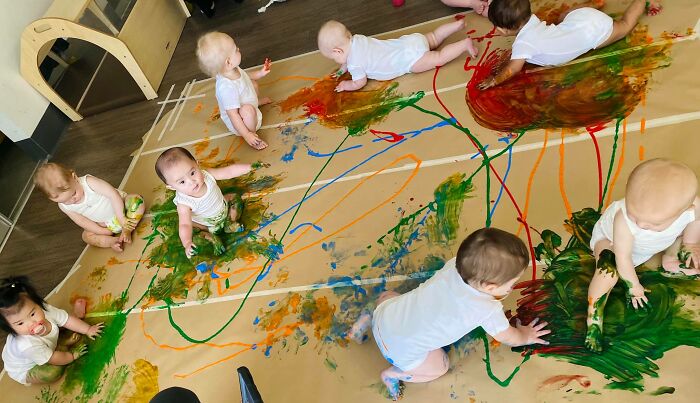 Nursery Sat Children Down For A Group Session Of Handpainting, And It Was Adorable Nursery Sat Children Down For A Group Session Of Handpainting, And It Was Adorable