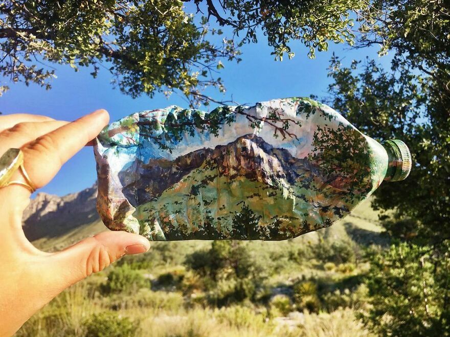 70 Paintings On Trash That Disappear Into Surroundings By This Eco-Artist