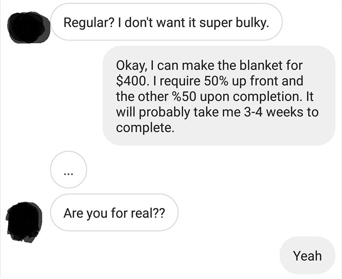 Person Shares How She Shut Down This Annoying Choosing Beggar Who Wanted To Pay $15 For A $400 Blanket