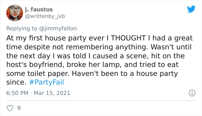 30 Hilariously Embarrassing Party Fail Stories That People Submitted For Jimmy Fallon’s Challenge 30 Hilariously Embarrassing Party Fail Stories That People Submitted For Jimmy Fallon’s Challenge