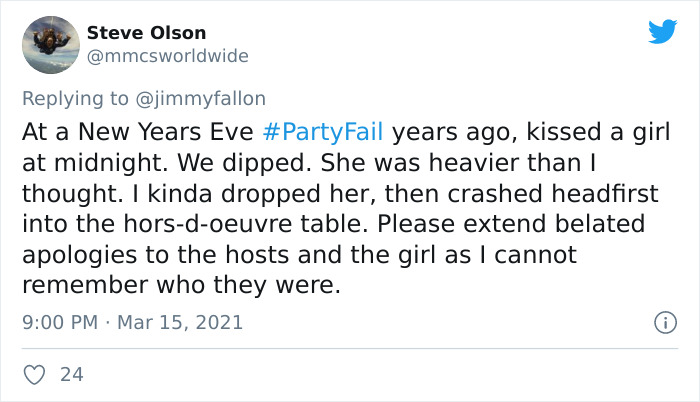30 Hilariously Embarrassing Party Fail Stories That People Submitted For Jimmy Fallon’s Challenge 30 Hilariously Embarrassing Party Fail Stories That People Submitted For Jimmy Fallon’s Challenge