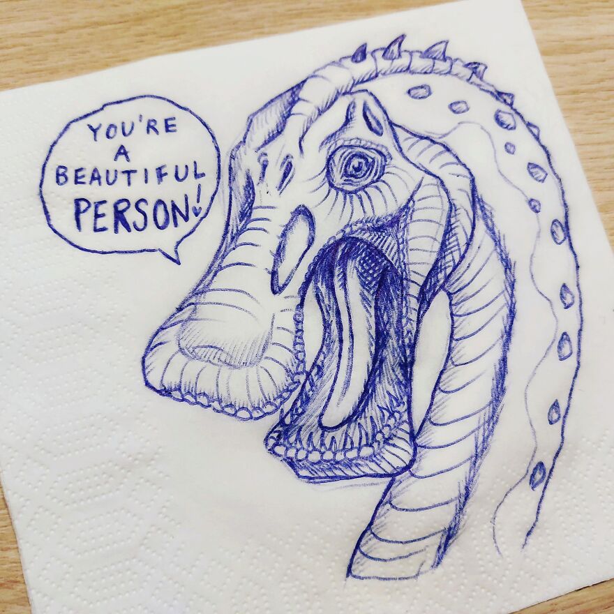 I Draw Supportive Dinosaurs On Napkins For My Kid (30 Pics) I Draw Supportive Dinosaurs On Napkins For My Kid (30 Pics)