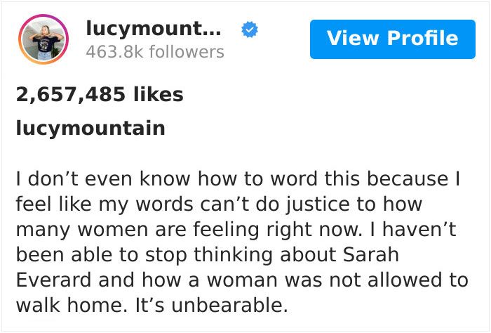 Not All Men But Almost All Women: Post About Women’s Safety Concerns In Response To Sarah Everard’s Tragedy Goes Viral Not All Men But Almost All Women: Post About Women’s Safety Concerns In Response To Sarah Everard’s Tragedy Goes Viral