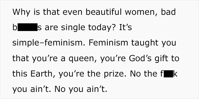 Self-Proclaimed “Alpha Male” Explains How Women Are Single Because Of Feminism, Gets Destroyed In The Comments Self-Proclaimed “Alpha Male” Explains How Women Are Single Because Of Feminism, Gets Destroyed In The Comments