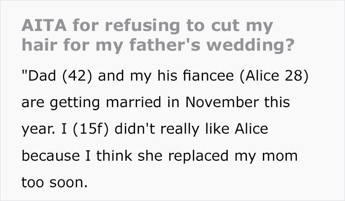 Bride Wants Her Stepdaughter To Cut Her Hair For The Wedding, Is Livid When The Stepdaughter Refuses Bride Wants Her Stepdaughter To Cut Her Hair For The Wedding, Is Livid When The Stepdaughter Refuses