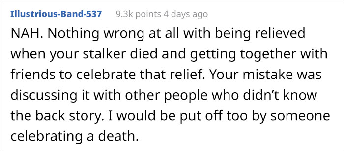 Woman Throws A “Death-Day” Party After Learning Her Stalker That’s Been Tormenting Her For Years Is Dead, Gets Called Out Woman Throws A “Death-Day” Party After Learning Her Stalker That’s Been Tormenting Her For Years Is Dead, Gets Called Out