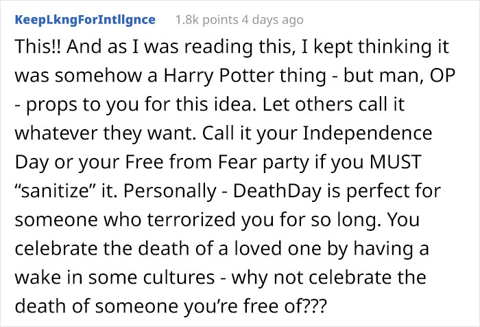 Woman Throws A “Death-Day” Party After Learning Her Stalker That’s Been Tormenting Her For Years Is Dead, Gets Called Out Woman Throws A “Death-Day” Party After Learning Her Stalker That’s Been Tormenting Her For Years Is Dead, Gets Called Out