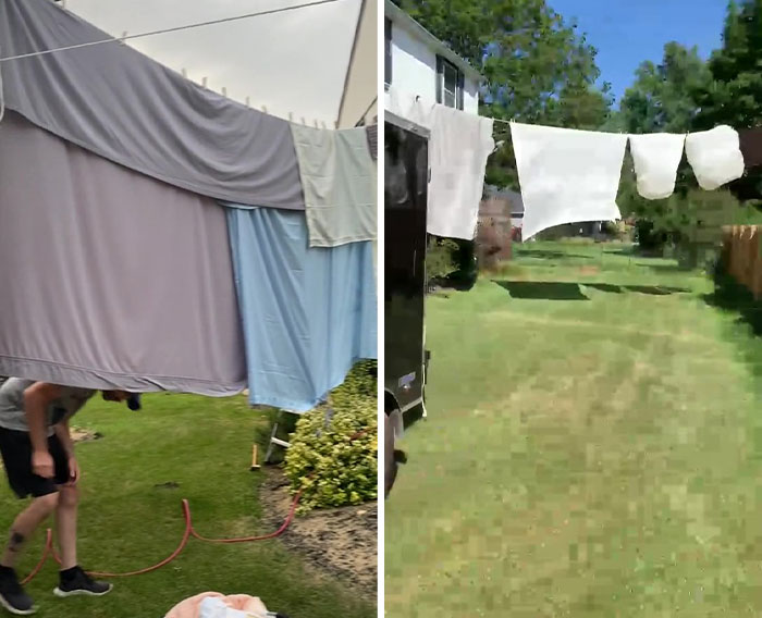 “She Called The Police And They Laughed”: Couple Hang Laundry Line To Block Neighbor’s View Of Their Home After She Installs 5 Cameras “She Called The Police And They Laughed”: Couple Hang Laundry Line To Block Neighbor’s View Of Their Home After She Installs 5 Cameras