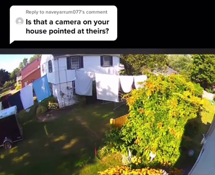 “She Called The Police And They Laughed”: Couple Hang Laundry Line To Block Neighbor’s View Of Their Home After She Installs 5 Cameras “She Called The Police And They Laughed”: Couple Hang Laundry Line To Block Neighbor’s View Of Their Home After She Installs 5 Cameras