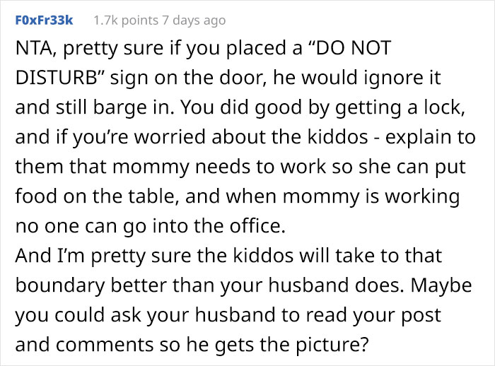 Unemployed Husband Keeps Interrupting His Working Wife With Requests And Chores, So She Installs A Lock, Sparks Family Drama Unemployed Husband Keeps Interrupting His Working Wife With Requests And Chores, So She Installs A Lock, Sparks Family Drama