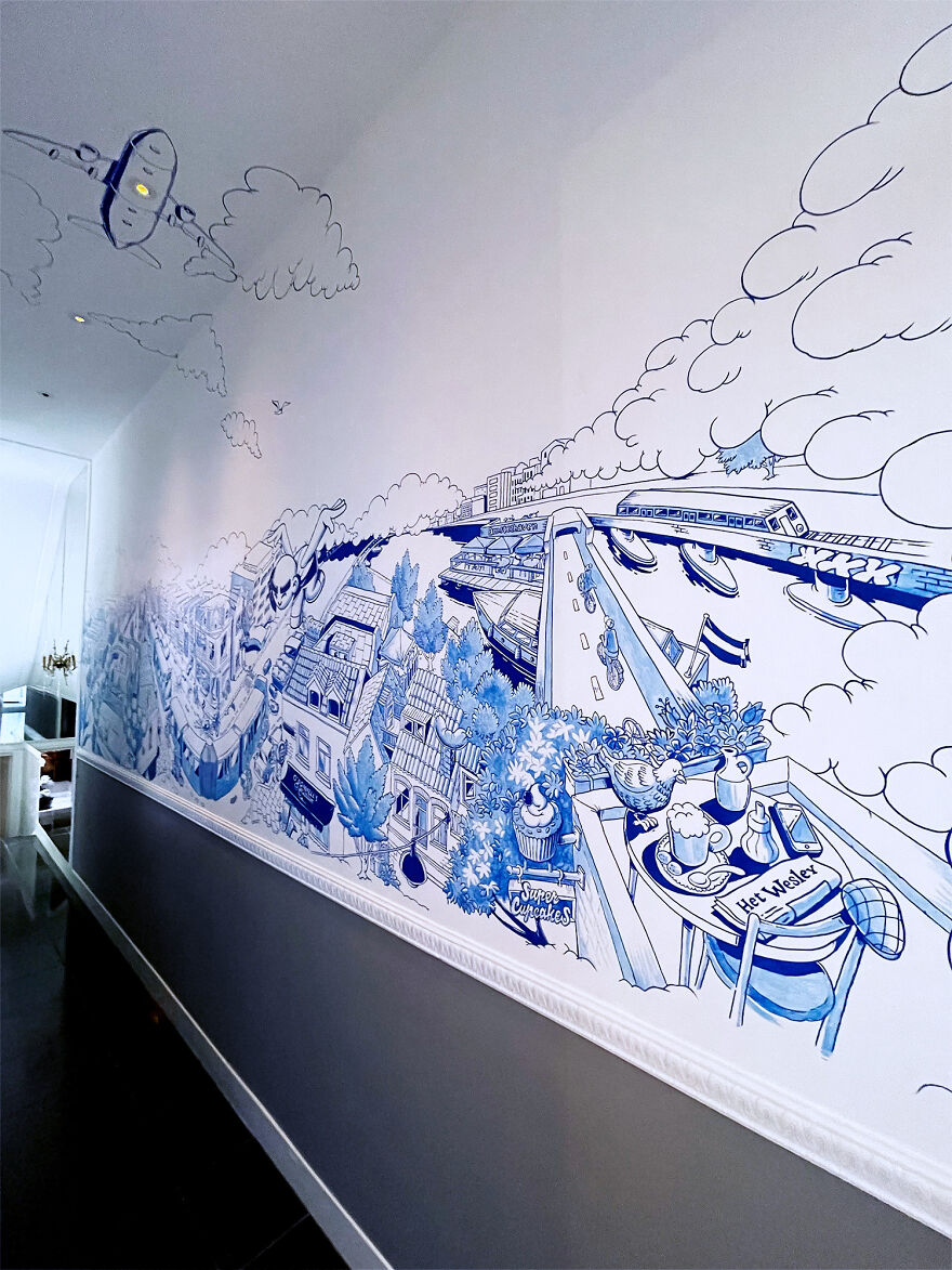 I Painted A Beautiful Mural Inspired By Amsterdam And Delft Blue Style I Painted A Beautiful Mural Inspired By Amsterdam And Delft Blue Style