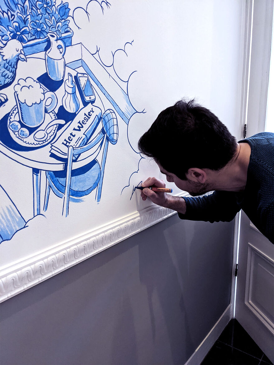 I Painted A Beautiful Mural Inspired By Amsterdam And Delft Blue Style I Painted A Beautiful Mural Inspired By Amsterdam And Delft Blue Style