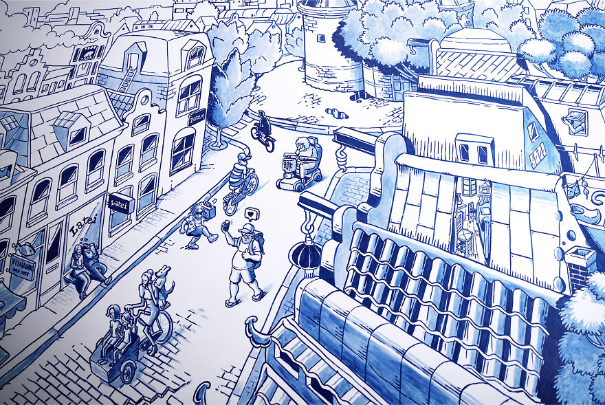 I Painted A Beautiful Mural Inspired By Amsterdam And Delft Blue Style I Painted A Beautiful Mural Inspired By Amsterdam And Delft Blue Style