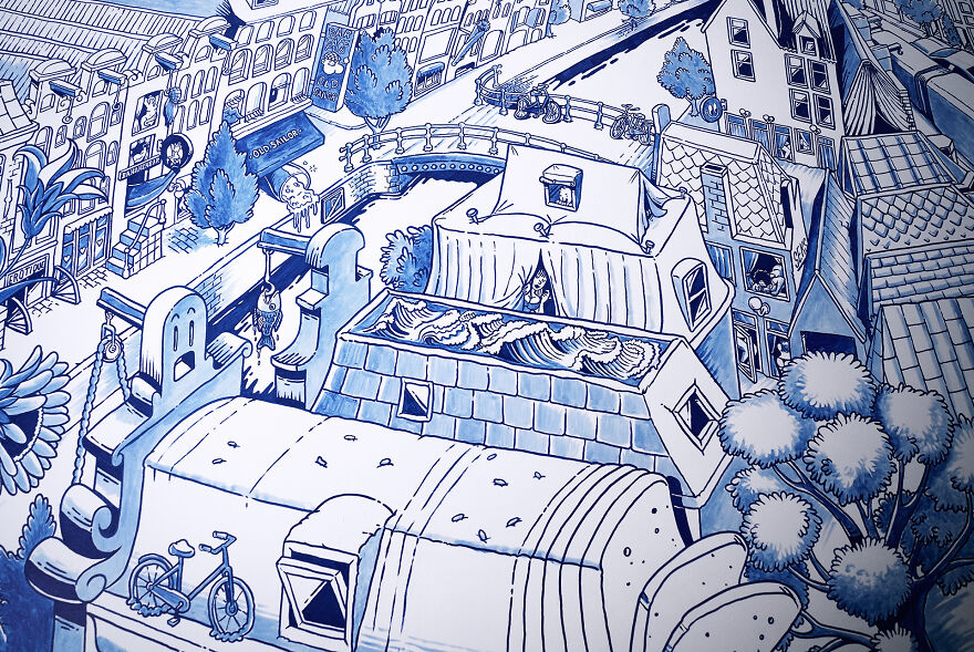 I Painted A Beautiful Mural Inspired By Amsterdam And Delft Blue Style I Painted A Beautiful Mural Inspired By Amsterdam And Delft Blue Style