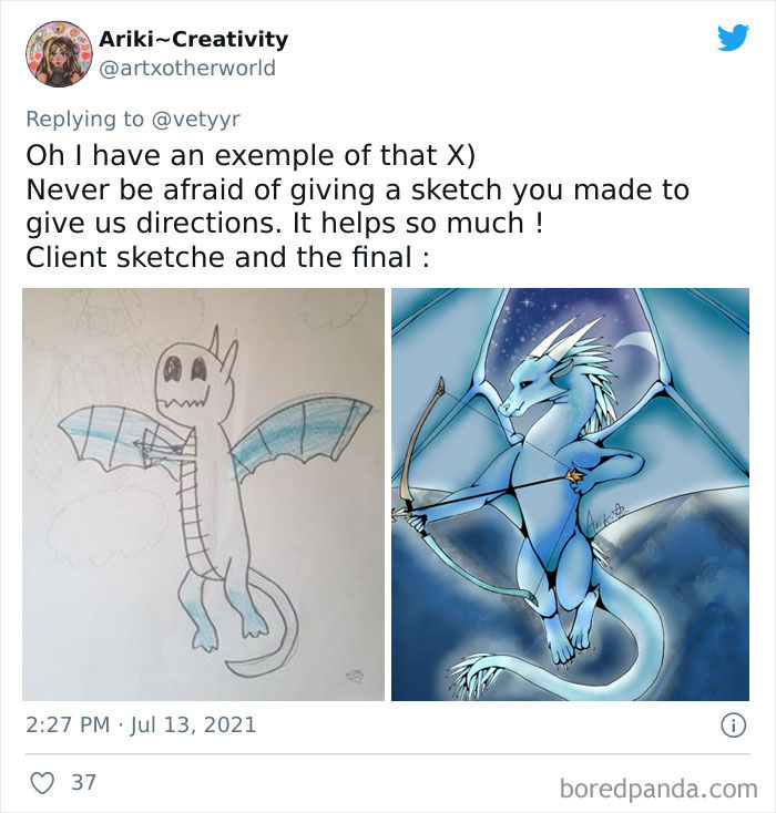Artists Share What Sketches They Got From Their Clients Vs. What They Delivered And People Love Seeing The Comparison Artists Share What Sketches They Got From Their Clients Vs. What They Delivered And People Love Seeing The Comparison