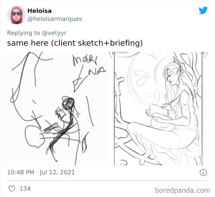 Artists Share What Sketches They Got From Their Clients Vs. What They Delivered And People Love Seeing The Comparison Artists Share What Sketches They Got From Their Clients Vs. What They Delivered And People Love Seeing The Comparison