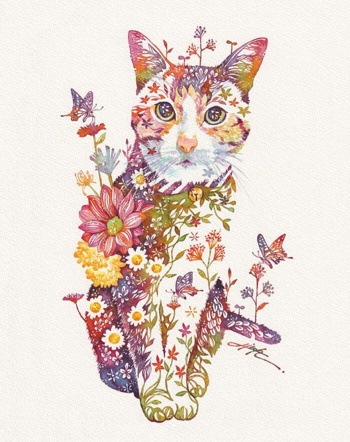 Japanese Artist Depicts Cats, Dogs, And Other Animals Using Watercolor Flower Arrangements (30 Pics) Japanese Artist Depicts Cats, Dogs, And Other Animals Using Watercolor Flower Arrangements (30 Pics)