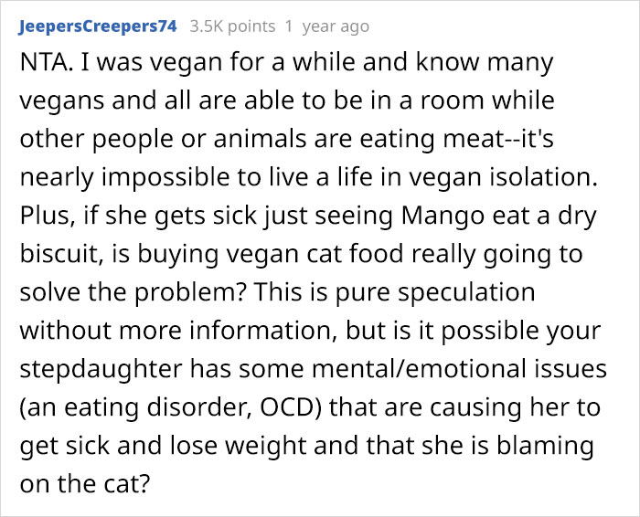 Vegan Stepdaughter Makes A Scene After Parents Refuse To Change Their Cat’s Diet To Vegan Vegan Stepdaughter Makes A Scene After Parents Refuse To Change Their Cat’s Diet To Vegan