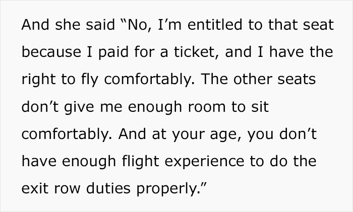 “Sweetie, I’ve Been On Hundreds Of Flights”: Woman Cusses At Teen Who Doesn’t Want To Let Her Have The Exit Row Seat She Was Already Settled In “Sweetie, I’ve Been On Hundreds Of Flights”: Woman Cusses At Teen Who Doesn’t Want To Let Her Have The Exit Row Seat She Was Already Settled In
