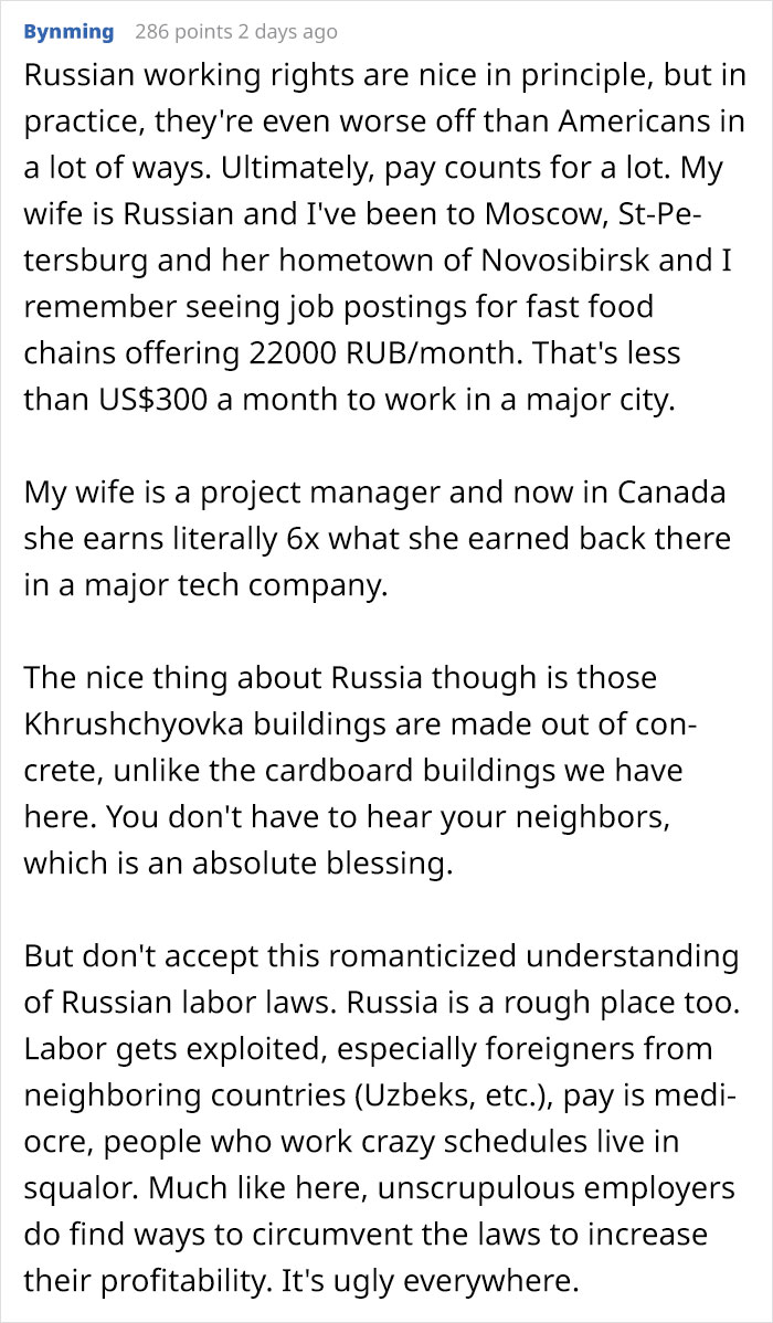 “From Russia With Love:” Shocked About Working Conditions In The USA, Person Lists What It’s Like In Russia “From Russia With Love:” Shocked About Working Conditions In The USA, Person Lists What It’s Like In Russia